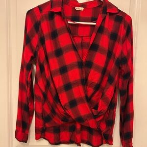 Hollister Red and Black Plaid Blouse
